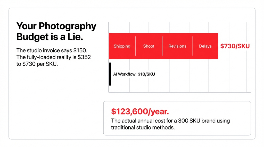 Your Photography Budget is a Lie: Real cost is up to $730/SKU vs AI Workflow at $10/SKU