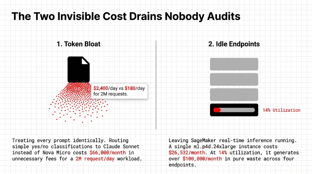 The Two Invisible Cost Drains Nobody Audits: Token Bloat ($66,000/mo waste) and Idle SageMaker Endpoints ($100,000/mo waste)