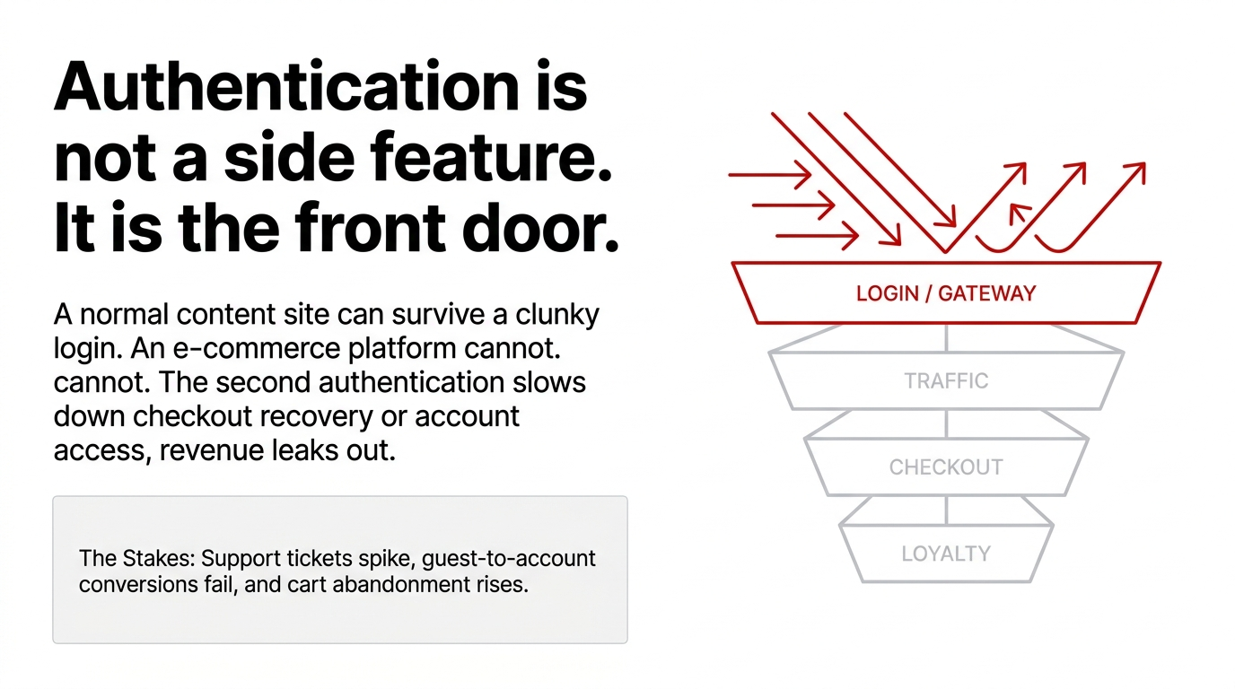 AWS Cognito user authentication flow for e-commerce showing customer sign-in, MFA challenge, JWT token issuance, and access to checkout, order history, and loyalty services