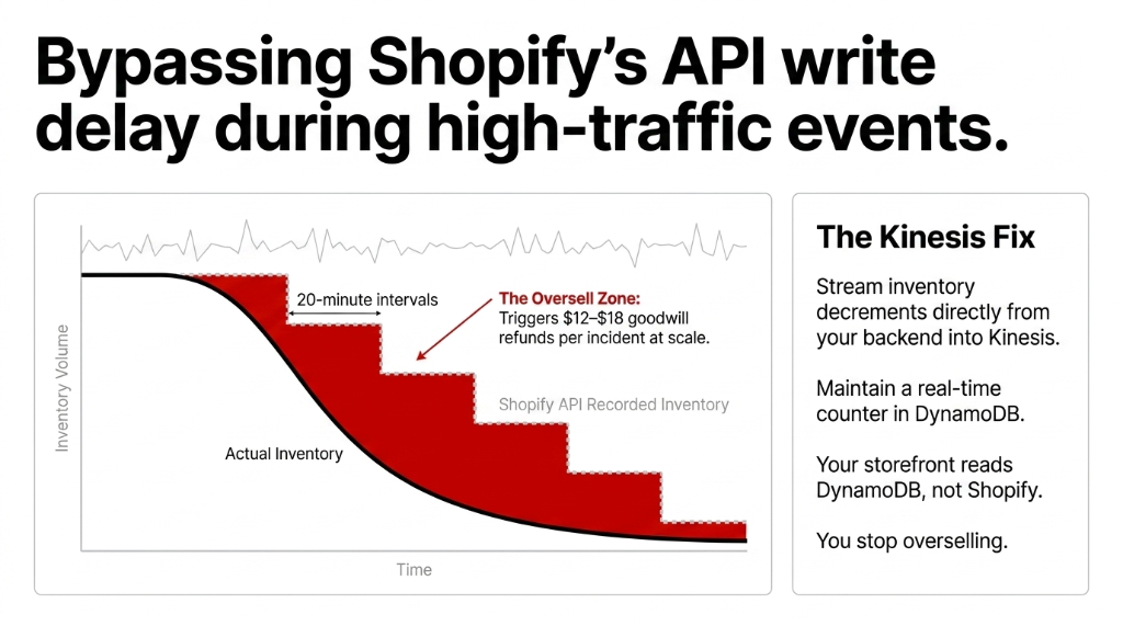 AWS Kinesis e-commerce real-time analytics dashboard showing 47-minute data lag with 4000 orders per hour processing and zero real-time visibility as a 2.3 million dollar apparel brand burned 18700 dollars in margin during Q4 because batch analytics took 47 minutes to surface a mass-abused discount code