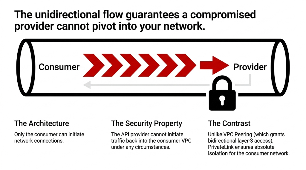 Diagram illustrating the fatal flaw of 73 percent of TGW deployments showing connectivity without segmentation — a misconfigured staging environment with a laptop and user icon connected via red dashed line directly to PCI and payment systems server with shield icon — with explanatory text that TGW connects everything by default and if you attach Production, Payment, and Staging VPCs to a single shared route table a misconfigured staging environment can route directly to PCI-scope systems, and that true enterprise architecture requires the isolation of multiple distinct TGW Route Tables