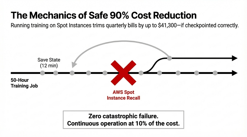 The Mechanics of Safe 90% Cost Reduction via Spot Instances