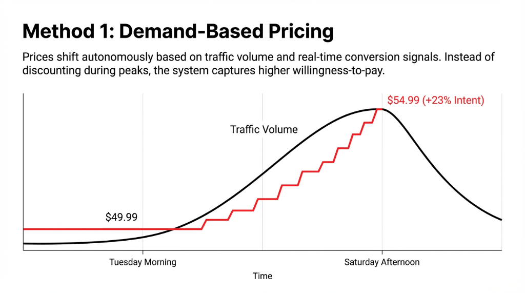 Method 1 Demand-Based Pricing: Traffic volume graph increasing the price to capture higher willingness-to-pay intent
