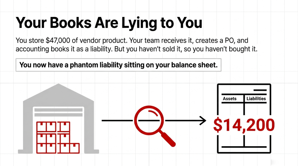 Your books are lying - phantom 14200 dollar liability from consignment stock booked as a purchase order