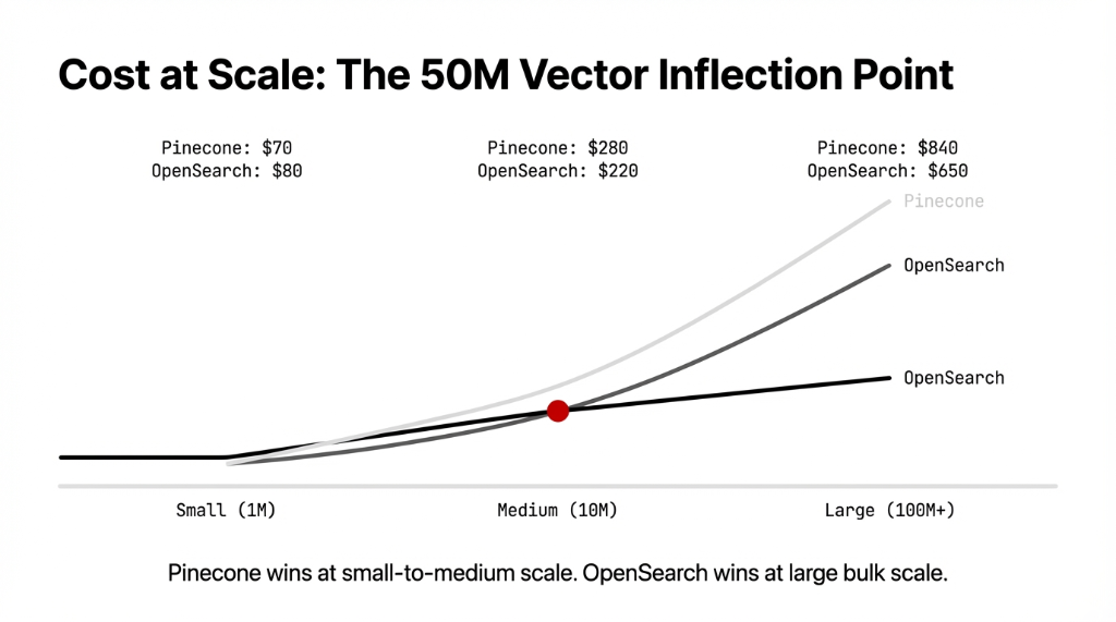 Cost at Scale Pinecone vs OpenSearch the 50M Vector Inflection Point