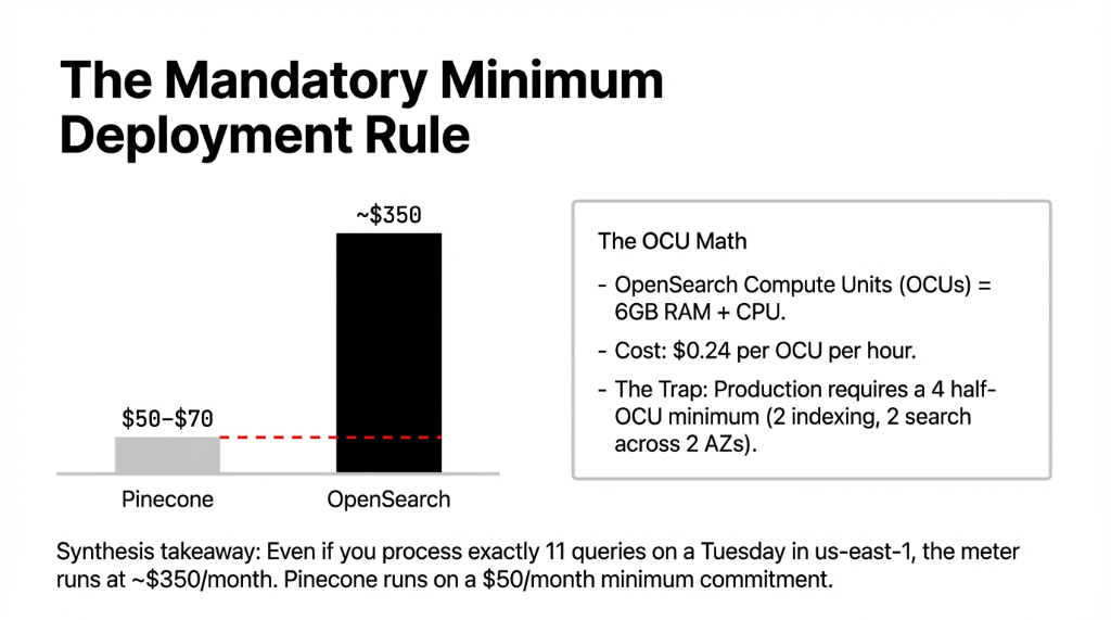 The Mandatory Minimum Deployment Rule for OpenSearch OCUs vs Pinecone
